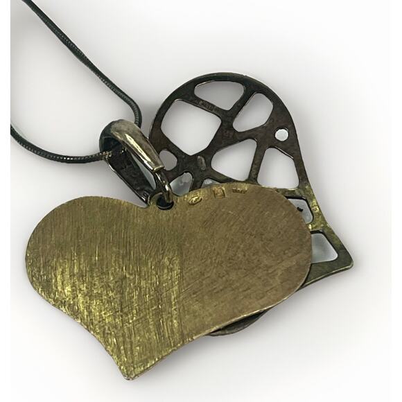 VTG Modernist Sterling Silver Filigree HEART PENDANT w/ Brass Accents NECKLACE - Picture 9 of 16